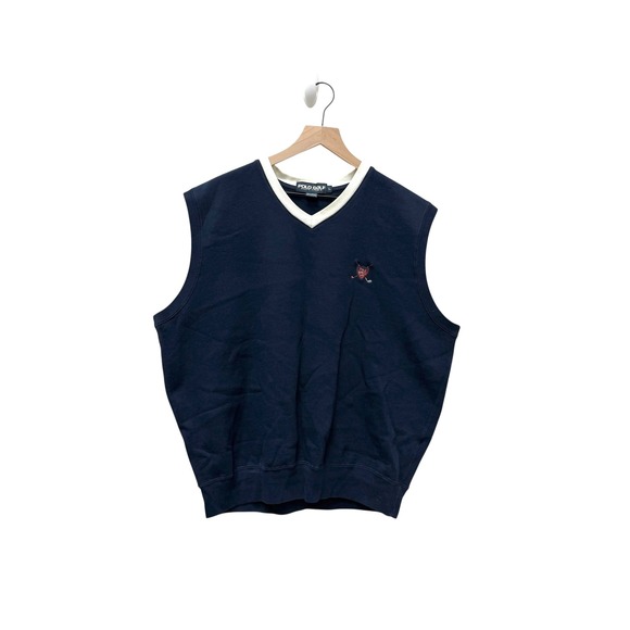 Polo Golf Ralph Lauren Vest Mens Large Navy Blue Golfing Logo Cotton Blend - Picture 1 of 7